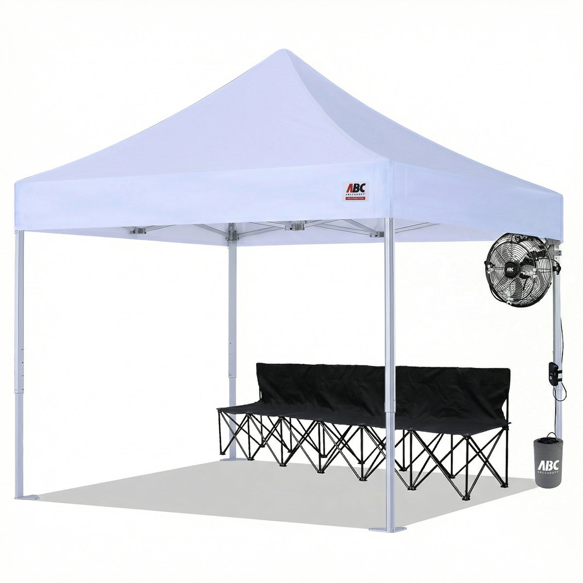 Work Site Packs: Aluminum Canopy + Fan Kit + Folding Bench